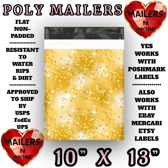 MAILERSNAMORE Other - ( Quantity 50 10x13 ) Gold Glitter Poly Mailer Bags Shipping Envelopes